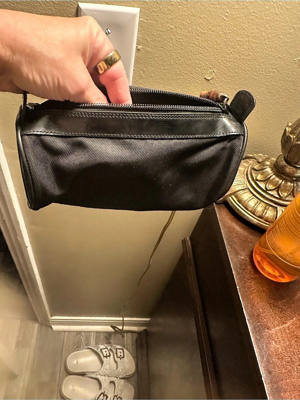 Gucci Black Canvas Bamboo Zipper Pull Cosmetic Case